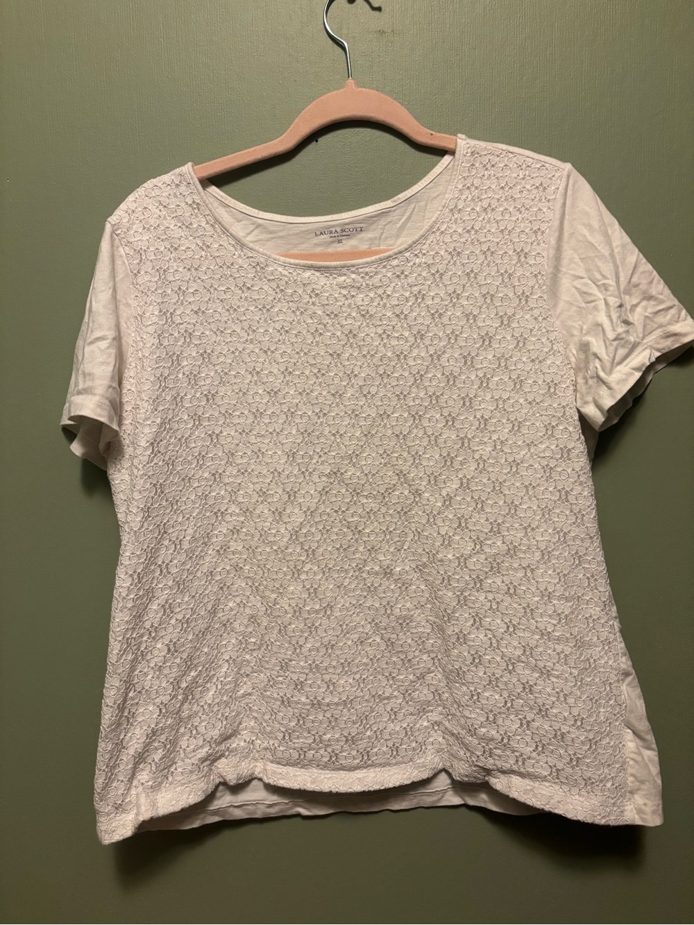 Laura Scott Lace Front Short Sleeve Tee